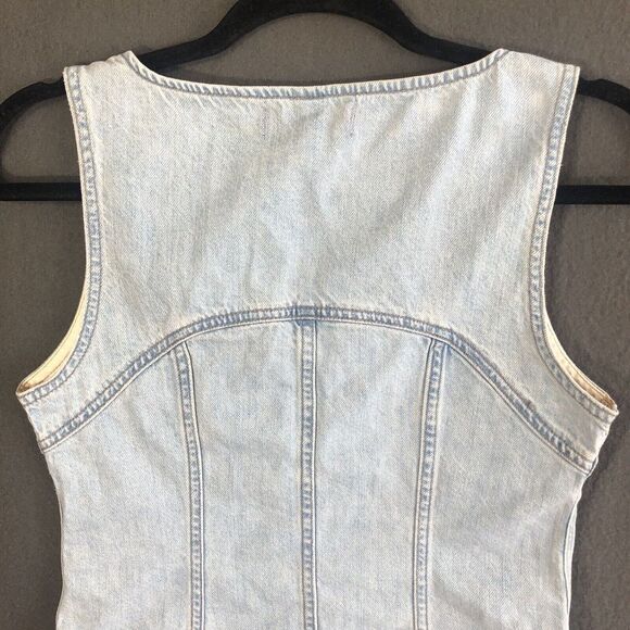 Madewell Top Sz 0 Denim Button Front Vest 100% Cotton Crop Tank Light Wash New* - Picture 12 of 13